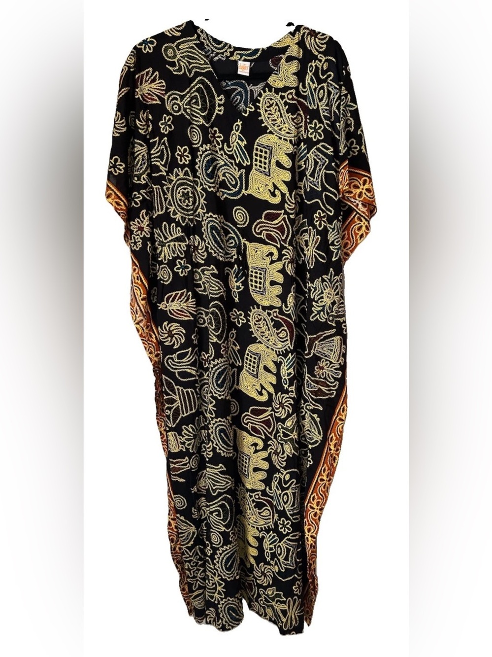 Romchard Black Paisley Print Caftan Maxi Dress Tunic